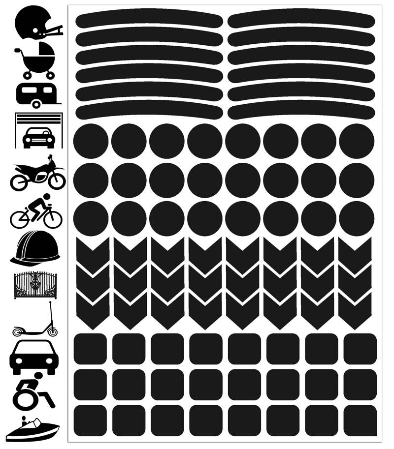Biomar Labs® - Reflektoren Fahrrad - Reflektierende Aufkleber Reflexfolie Schwarz Stickers Set (84 Stück) - für Fahrrad Roller - Reflektoren Kinder Kinderwagen - Selbstklebende folie D 51 von Biomar Labs