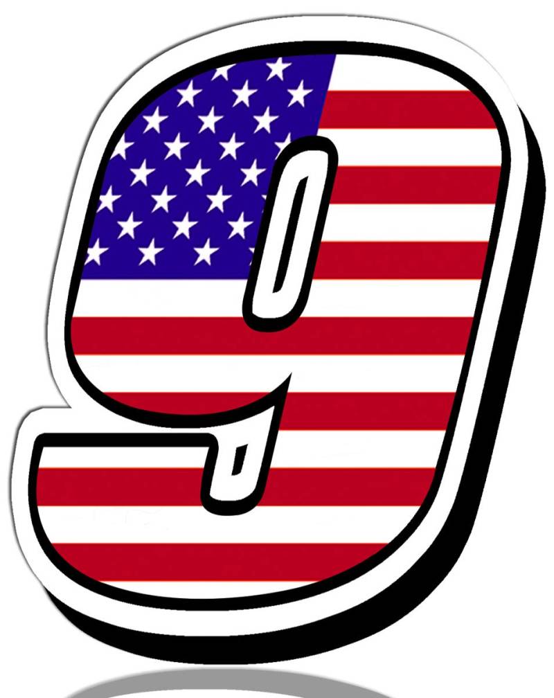 Biomar Labs® Startnummer Nummern Auto Moto Vinyl Aufkleber Amerika USA Nationalflagge Flagge Sticker Motorrad Motocross Motorsport Racing Nummer Tuning 9, N 309 von Biomar Labs