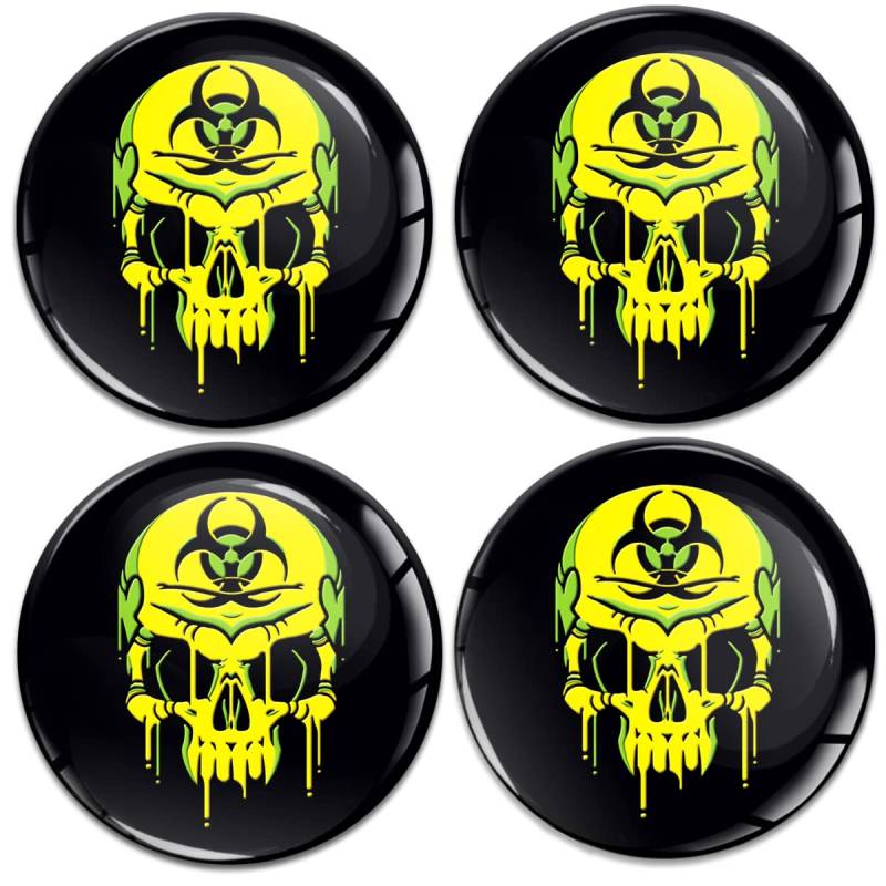 Biomar Labs 4 x 45 mm 3D Gel Silikon Aufkleber für Radkappen Felgendeckel Abdeckung Rad-Aufkleber Totenkopf Schwarz Gelb A 4445 von Biomar Labs