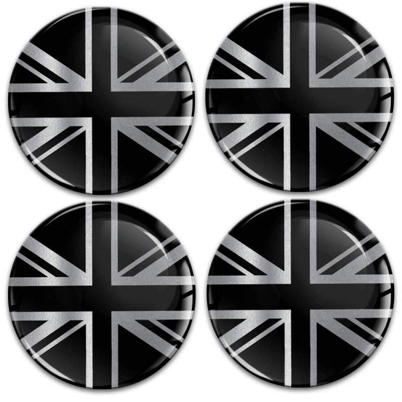 Biomar Labs 4 x 45 mm 3D Gel Silikon Aufkleber für Radkappen Felgendeckel Abdeckung Rad-Aufkleber Silber Schwarz Britische Flagge A 10845 von Biomar Labs