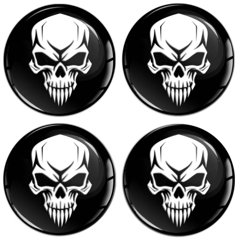 Biomar Labs 4 x 45 mm 3D Gel Silikon Aufkleber für Radkappen Felgendeckel Abdeckung Rad-Aufkleber Totenkopf Schwarz Weiß A 5945 von Biomar Labs