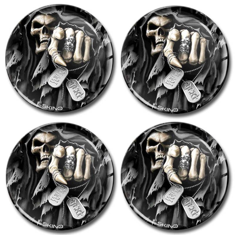 Biomar Labs 4 x 45mm 3D-Silikon-Aufkleber Für Radkappen Nabenkappen Radnabendeckel Rad-Aufkleber Nabendeckel Schädel Totenkopf V 30 von Biomar Labs