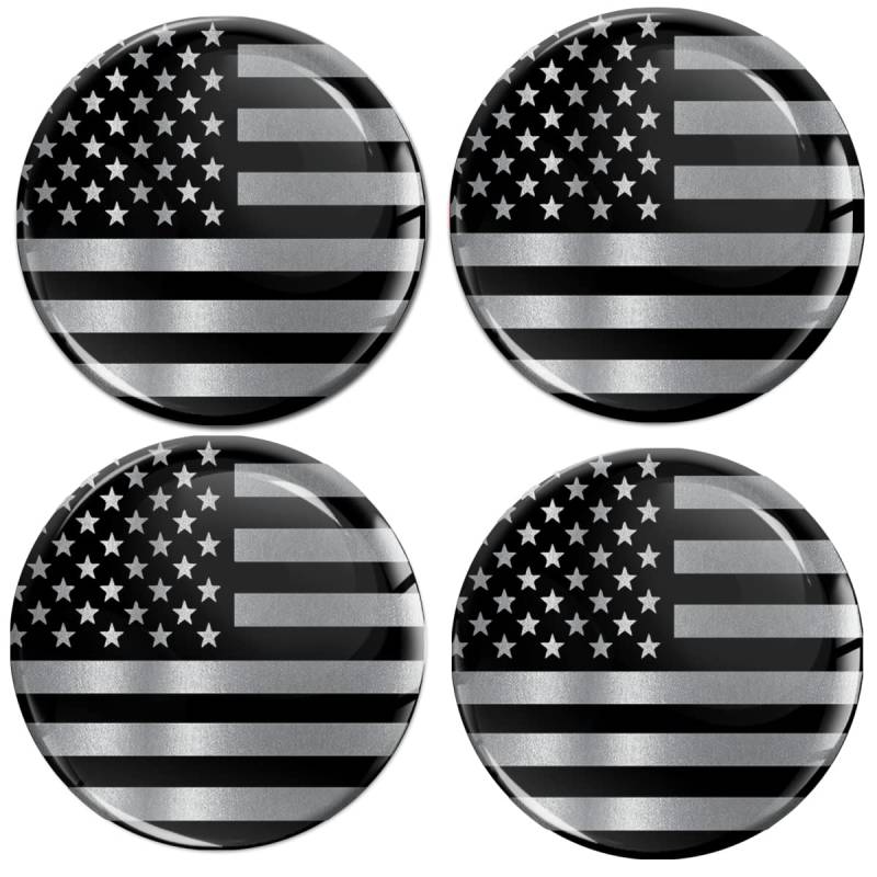 Biomar Labs 4 x 65 mm 3D Gel Silikon Aufkleber für Radkappen Radnabendeckel Abdeckung Aufkleber Decals Schwarz Silber USA Flagge A 9665 von Biomar Labs