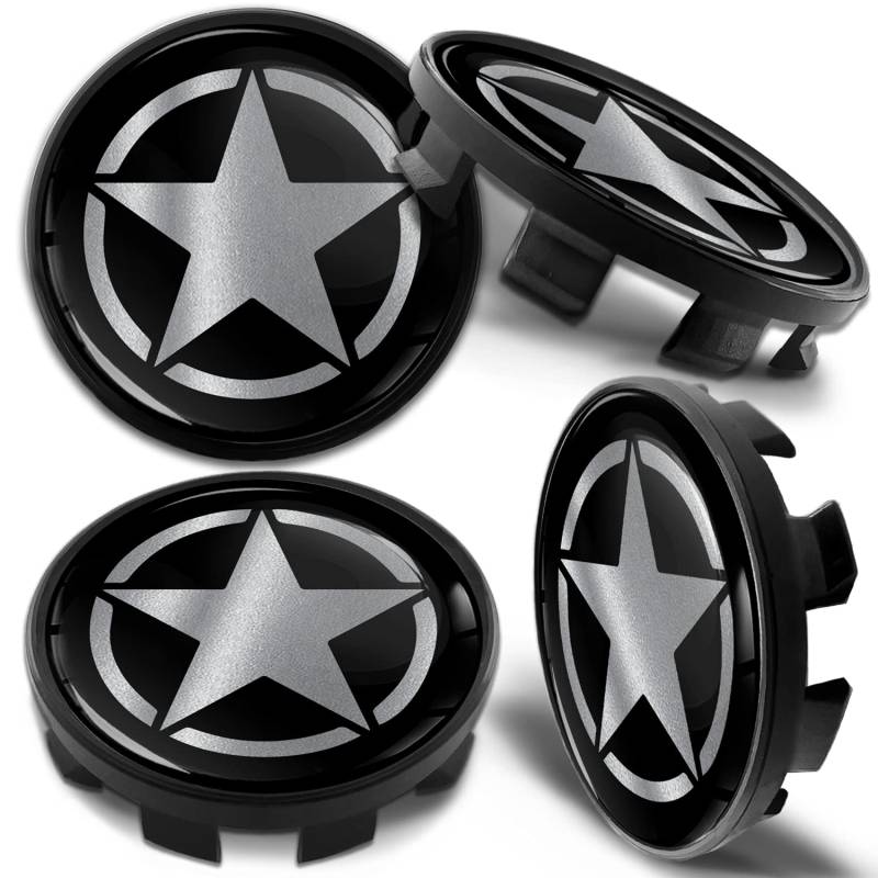 4 x 68mm Schwarz Silber Army Star Armee US Stern Felgendeckel Nabenkappen Nabendeckel Kappen Radnabendeckel Nabendeckung Radkappen Kompatibel für BMW Artikelnummer: 36136783536 Alufelgen Deckel CB 43 von Biomar Labs