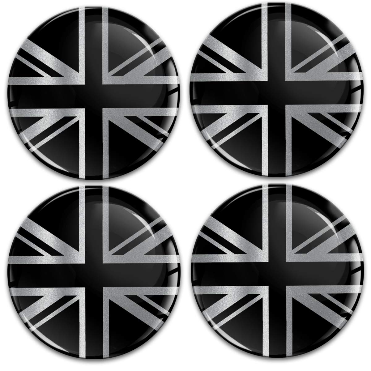 Biomar Labs 4 x 70mm Aufkleber 3D Silikon UK GB United Kingdom Union Jack Flagge Fahne Silber Schwarz Für Radkappen Nabenkappen Radnabendeckel Rad-Aufkleber Nabendeckel A 10870 von Biomar Labs