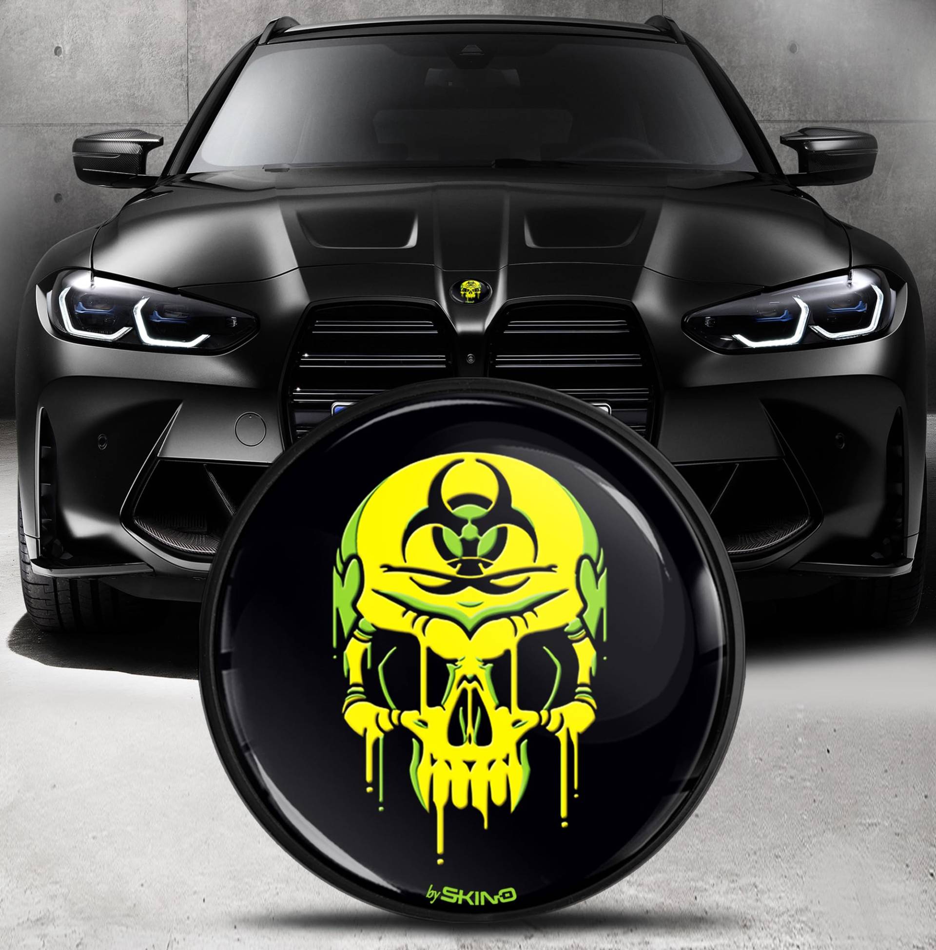 Biomar Labs Kompatibel mit BMW Emblem 51148132375 Motorhaube/Kofferraum Plakette Abzeichen 82mm Toxic Schädel EO 14 von Biomar Labs