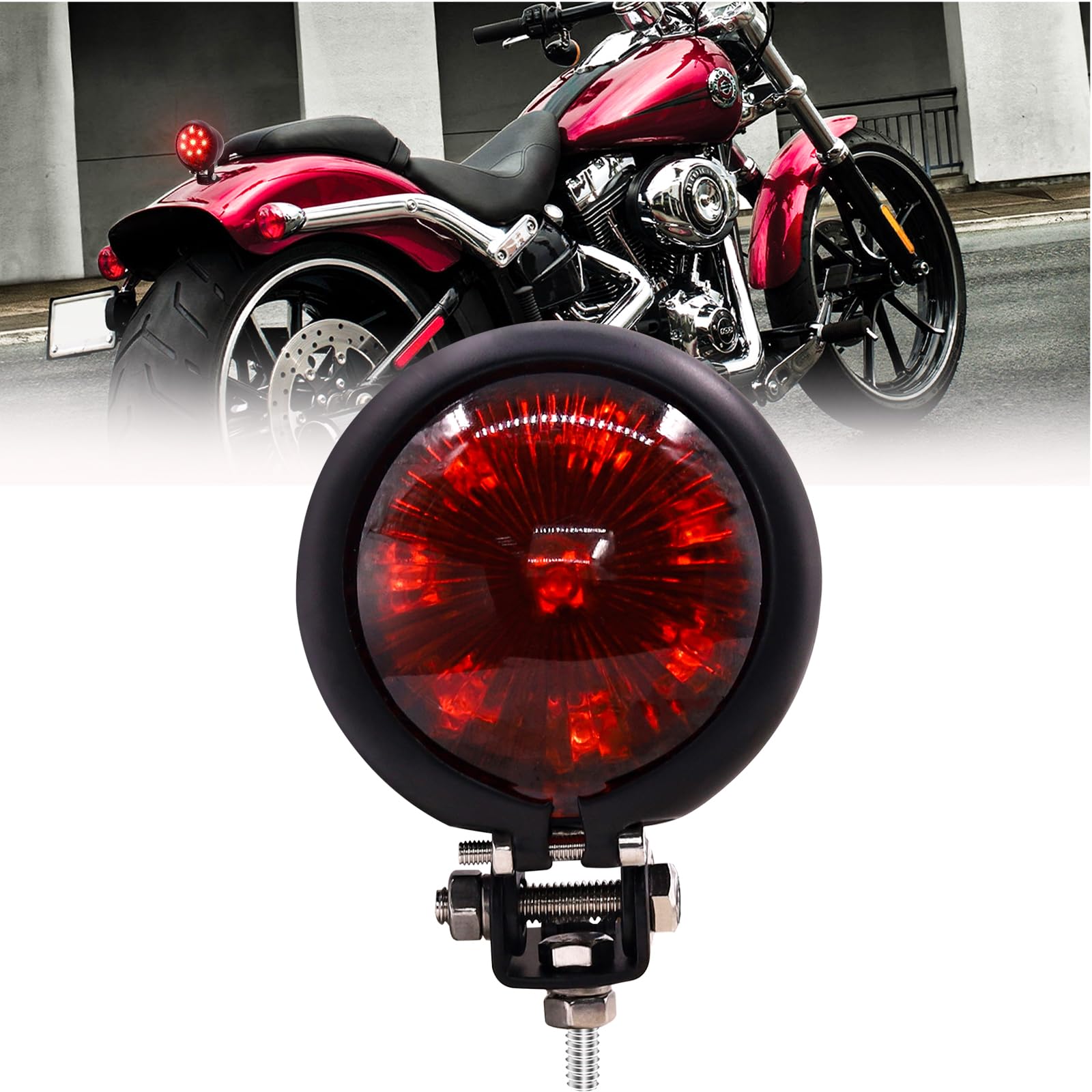 1 Stück 12 V Motorrad Rückleuchten rot, Universal rund 8 LED Bremslicht LED Bremslicht Tagfahrlicht für Street Bike Chopper Bobber Cafe Racer Cruiser von Biqing