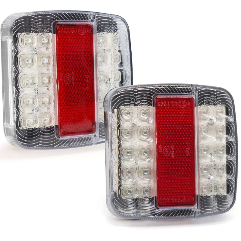 Biqing 2 Stück 12 V LED-Leuchten für Anhänger, Universal-LED-Rückleuchten, für LKWs, rot, bernsteinfarben, weiß, 5 Funktionen, Stopp, Bremse, Rücklicht, Blinker, Kennzeichenbeleuchtung, wasserdicht von Biqing