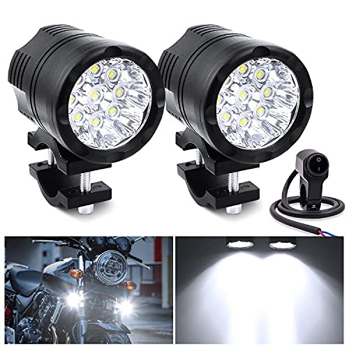 Biqing 2 x 90 W Motorrad-Spot-Lichter mit wasserfestem Metallschalter, universelles Motorrad-Hilfslicht, 7200 lm, 12 V/24 V zusätzliches Licht, Motorradfahrlicht, Nebelscheinwerfer von Biqing