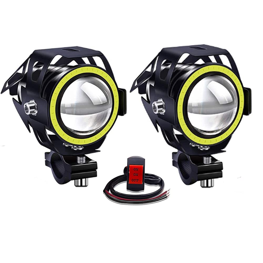 Biqing Motorrad-Nebelscheinwerfer, stabiler Strahl, universeller U7-Motorrad-Scheinwerfer mit Schalter, Motorrad-Zusatzlicht, 12 V/24 V, LED-Tagfahrlicht für Motorrad, Quad, Roller, LKWs (weiß), 2 von Biqing