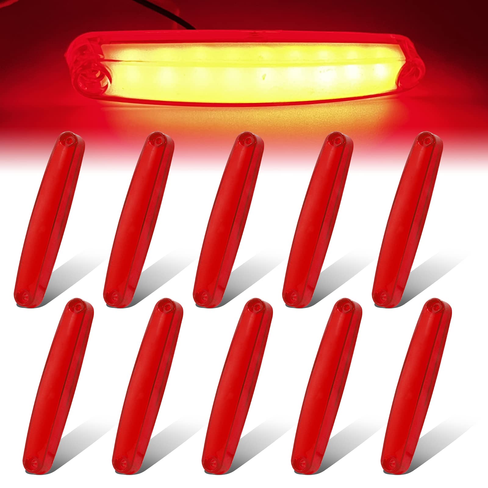 Biqiure 10 Stück Seitenmarkierungsleuchten, rot, 12–24 V, 9 LED-Seitenmarkierungsleuchten, Seitenmarkierungsleuchten, Rücklicht, Markierungsleuchte, Anhängerleuchten, Deck, Wohnmobil von Biqiure