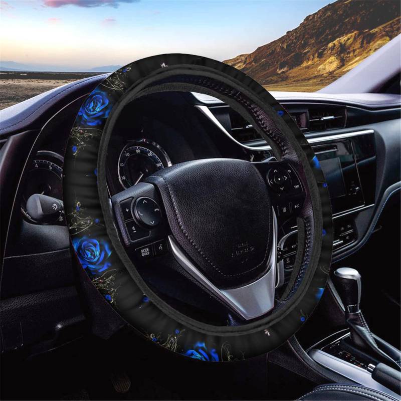 Biyejit Blue Roses Print Lenkradbezug 15 Zoll Auto Radschutz Universal Automotive Dekoratives Zubehör für Frauen Mädchen von Biyejit