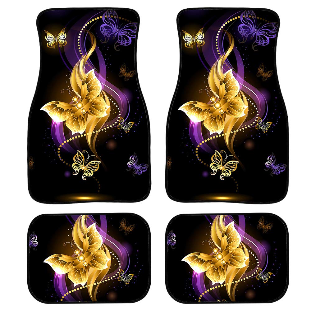 Biyejit Golden Butterfly Auto Fußmatte Teppich Vorne Hinten Bodenbelag mit Anti-Rutsch Gummi Rückseite Vollständiges Set von 4 Allwetterschutz für Auto Limousine Coupe SUV Truck Biyejit Golden Butterfly Auto Fußmatte Teppich Vorne Hinten Bodenbelag mit Anti-Rutsch Gummi Rückseite Vollständiges Set von 4 Allwetterschutz für Auto Limousine Coupe SUV Truck von Biyejit