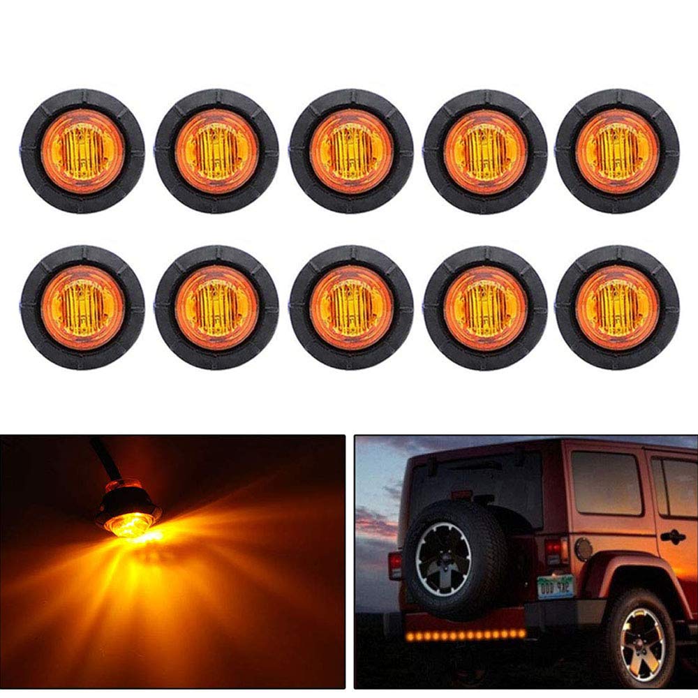 Bkinsety 10Pcs 3/4 " Runde LED Vorne Hinten Seitenmarkierungsanzeigen Licht Universal für LKW Anhänger Van Caravan Auto (Gelb) von Bkinsety