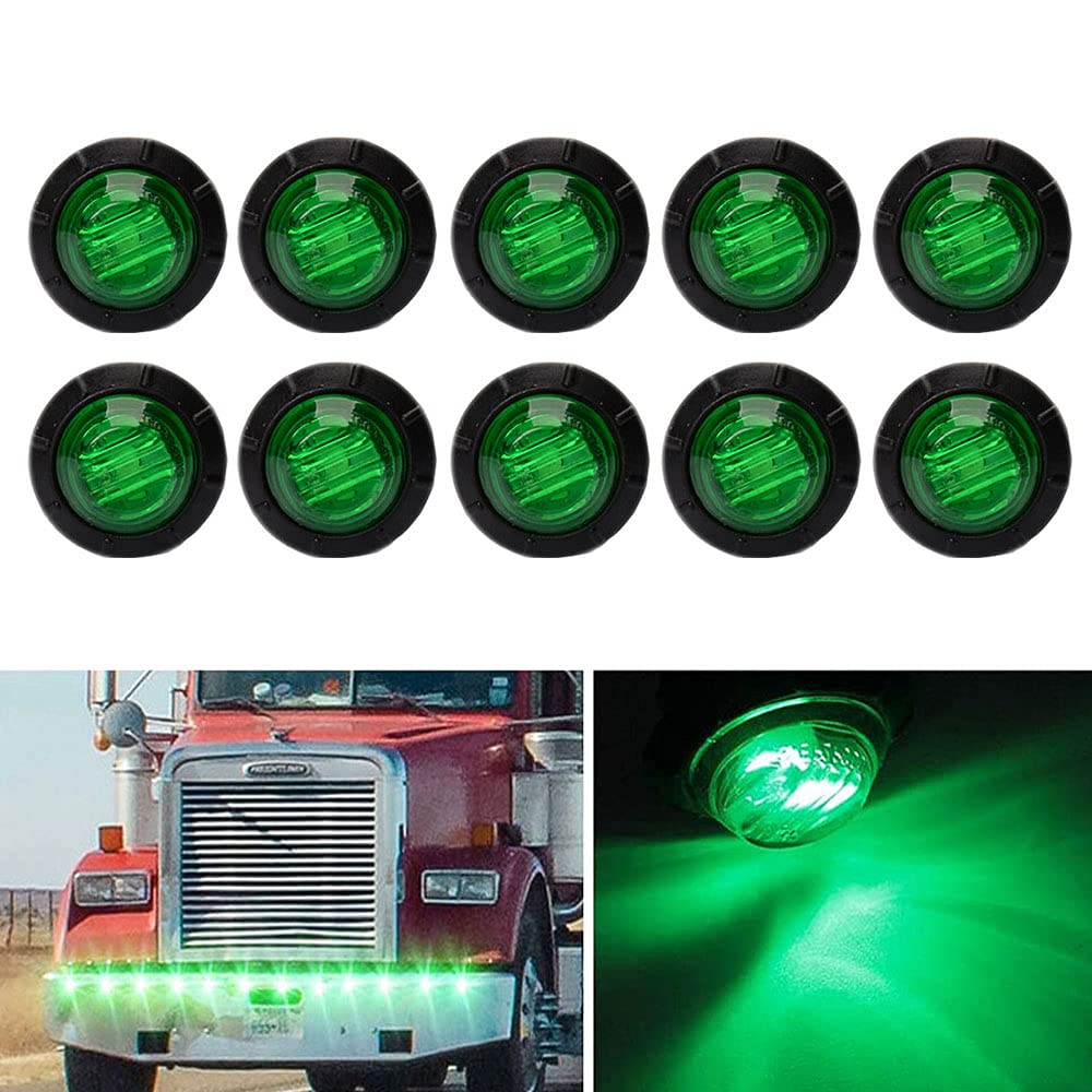 Bkinsety 10Pcs 3/4 " Runde LED Vorne Hinten Seitenmarkierungsanzeigen Licht Universal für LKW Anhänger Van Caravan Auto (Grün) von Bkinsety