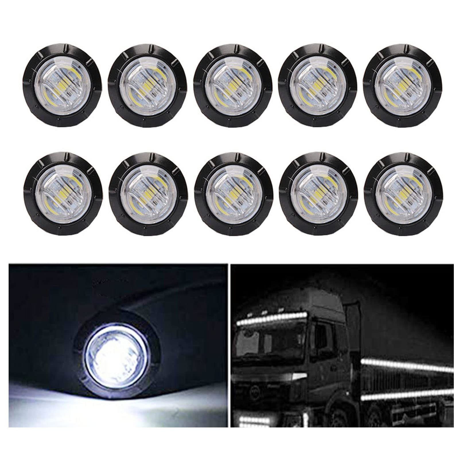 Bkinsety 10Pcs 3/4 " Runde LED Vorne Hinten Seitenmarkierungsanzeigen Licht Universal für LKW Anhänger Van Caravan Auto (Weiß) von Bkinsety