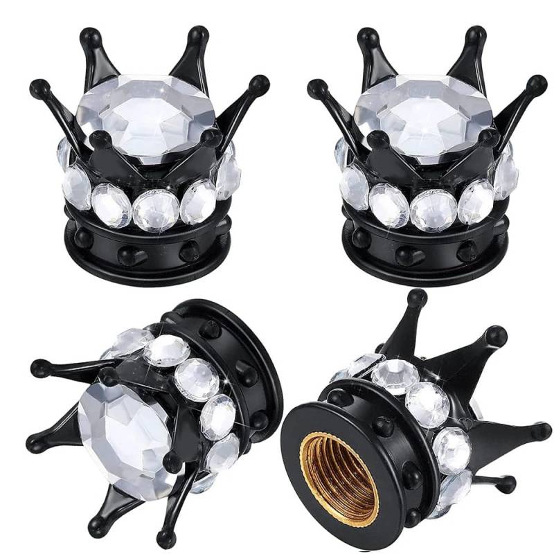 Autoradstaubkappen 4 stücke Krone Reifen Ventilkappen Bling Bling Kristall Strass Krone Fahrzeug Ventildeckel für Alle Autos SUVs Fahrräder und Motorräder von Bkrdty