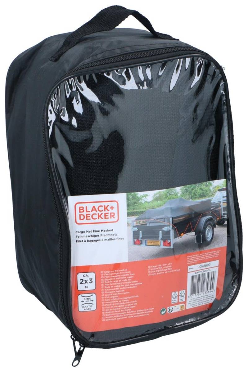 Black+Decker Anhängernetz - 2 x 3 M - Dehnbares Gummiband 8MM - Mit Aufbewahrungstasche - Schwarz von Black+Decker