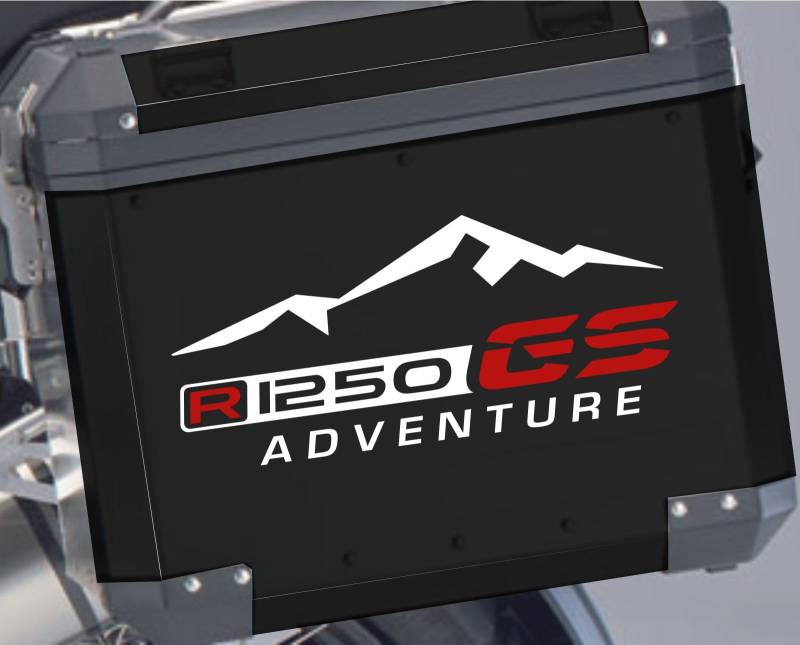 2pcs Aufkleber R1250GS Adventure kompatibel für Motorrad BMW R1250 GS R 1250 HP Touratech y GIVI Trekker Outback 37L 48L (Weiß/Rot) von Black Doves Graphics