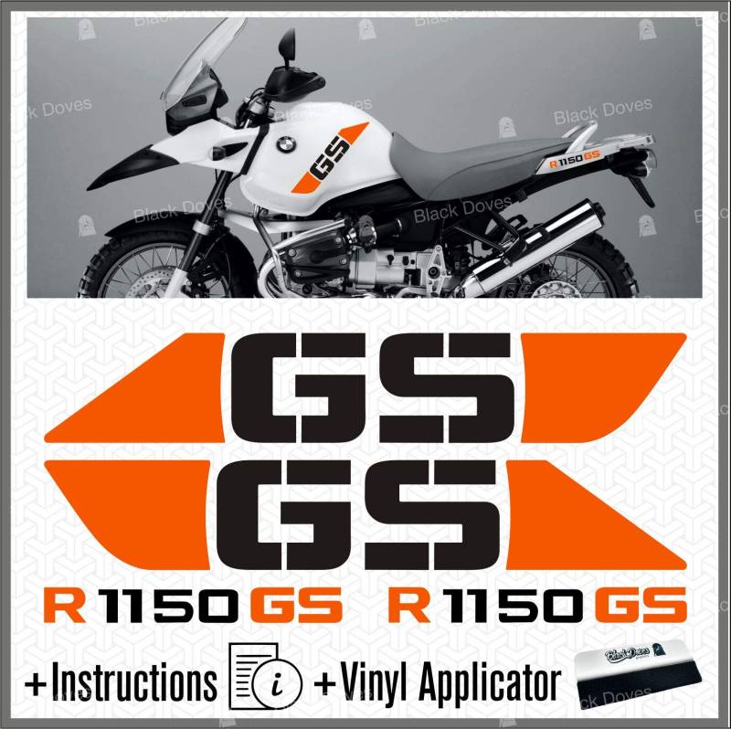 Black Doves Graphics 4pcs Aufkleber kompatibel für Motorrad R1150GS BMW R1150 Adventure R 1150 GS (Schwarz/Orange) von Black Doves Graphics