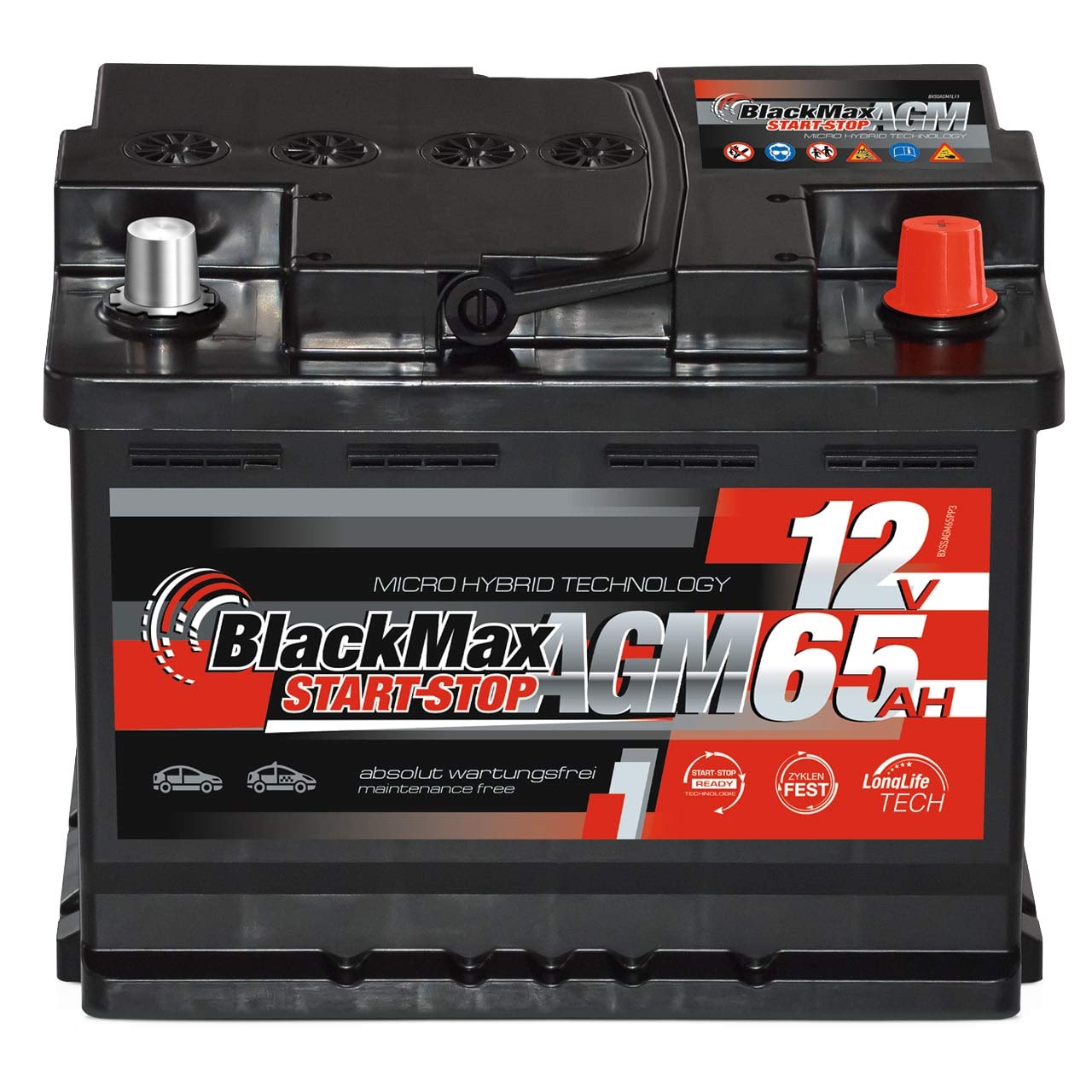 BlackMax Autobatterie AGM 65Ah 12V Start-Stop Starterbatterie VRLA statt 60Ah von BlackMax Batterien