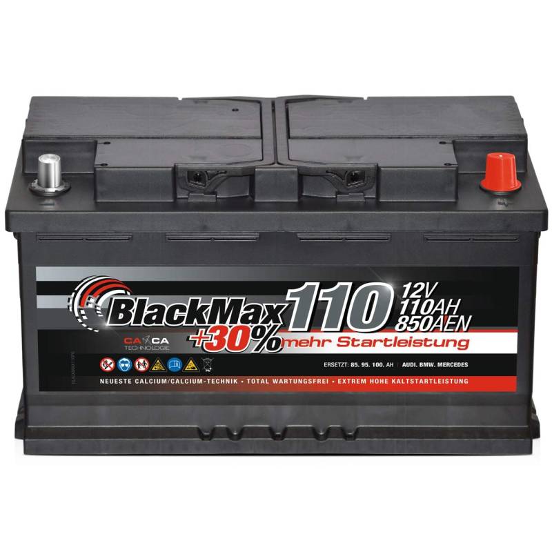Autobatterie 12V 110Ah 850A BlackMax PKW Batterie ersetzt 88Ah 100Ah 105Ah von BlackMax