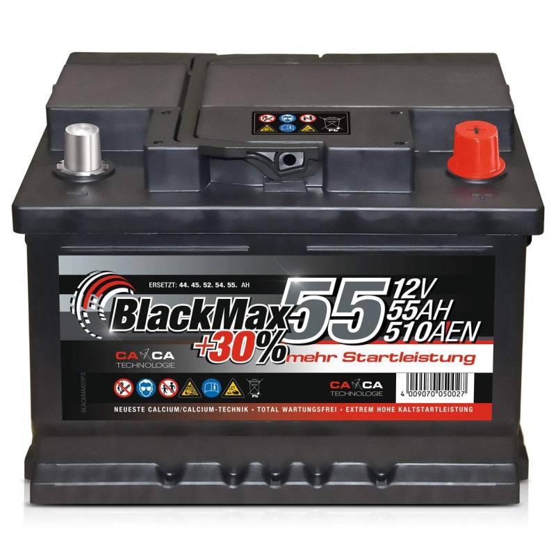Autobatterie 12V 55Ah 510A Starterbatterie ersetzt 45Ah 50Ah 52Ah 54Ah 56Ah von BlackMax
