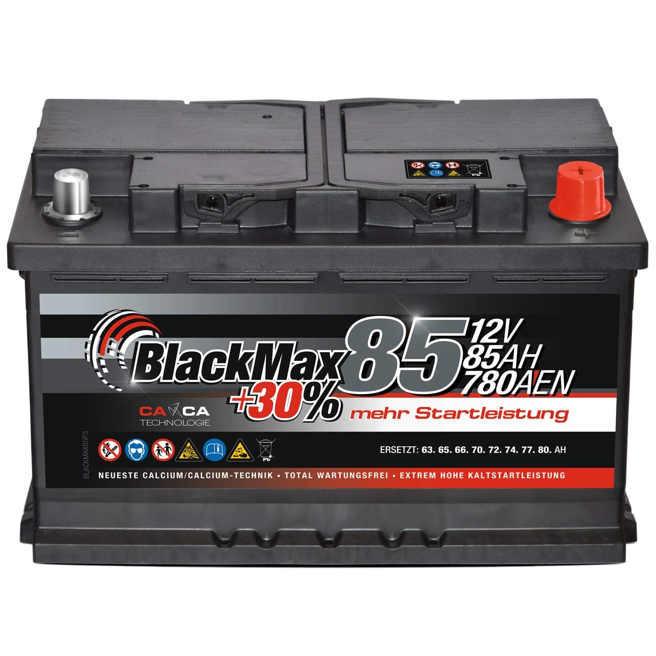 Autobatterie 12V 85Ah BlackMax + 30% Edition Starterbatterie ersetzt 74Ah 75Ah 77Ah 80Ah, kompatible mit PKW von BlackMax
