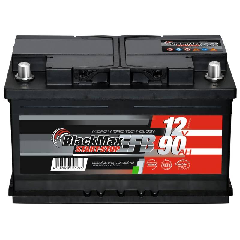 Autobatterie Start-Stop EFB 12V 90Ah 900A BlackMax Starterbatterie statt 65Ah 70Ah 75Ah von BlackMax