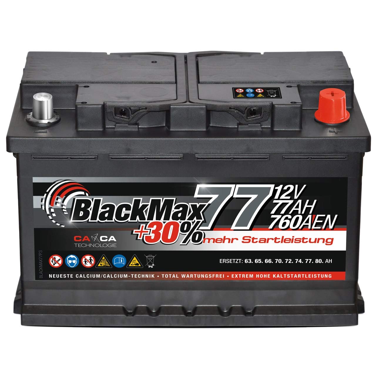 BlackMax Autobatterie 12V 77Ah 760A/EN Starterbatterie ersetzt 68Ah 70Ah 72Ah 74Ah 75Ah, kompatibel mit PKW von BlackMax