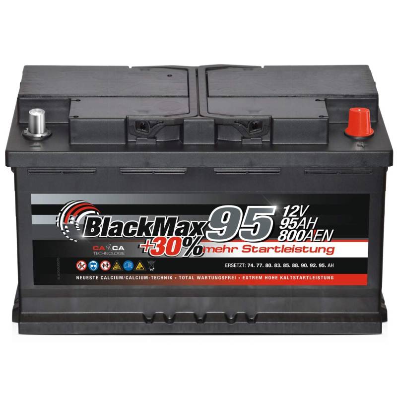 BlackMax Autobatterie 12V 95Ah 800A Starterbatterie MAX95 +30 Edition ersetzt 85Ah 88Ah 92Ah von BlackMax