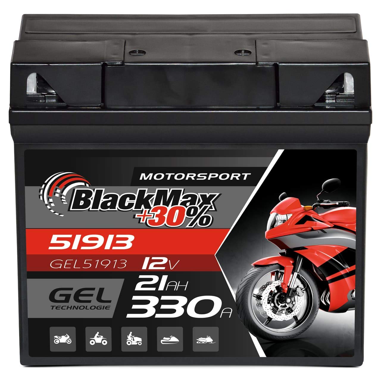 BlackMax G19 51913 Motorradbatterie GEL 12V 21Ah Batterie 519013017 ABS 19Ah von BlackMax