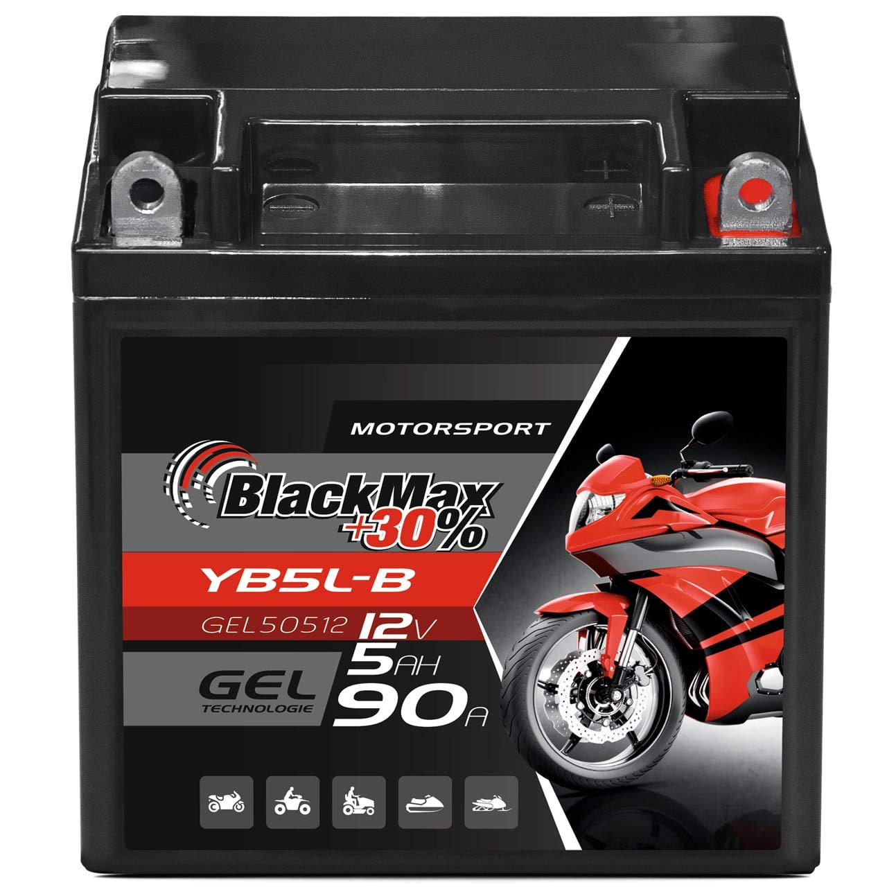 BlackMax YB5L-B Motorradbatterie GEL 12V 5Ah 90A CB5L-B Batterie 50512 12N5.5-3B von BlackMax