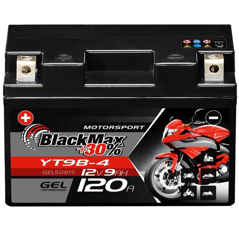 BlackMax YT9B-4 Motorrad Batterie GEL 12V 8Ah YT9B-BS Yamaha YZF-R6 GT9-B4 50815 von BlackMax