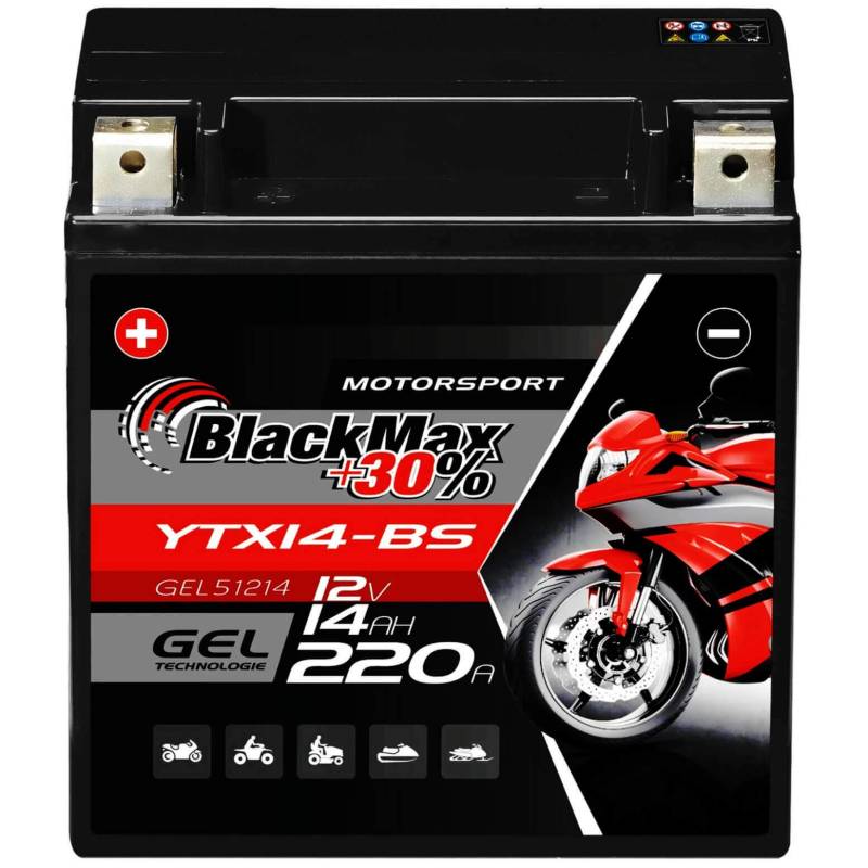 BlackMax YTX14-BS Motorradbatterie GEL 12V 14Ah CTX14-BS 51214 Batterie YTX14-4 von BlackMax