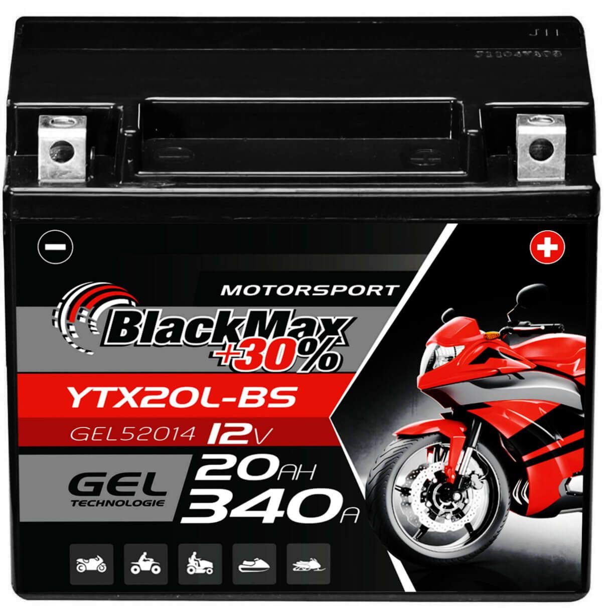 BlackMax YTX20L-BS Motorradbatterie GEL 12V 20Ah GTX20L-BS CTX20L-BS Outlander von BlackMax