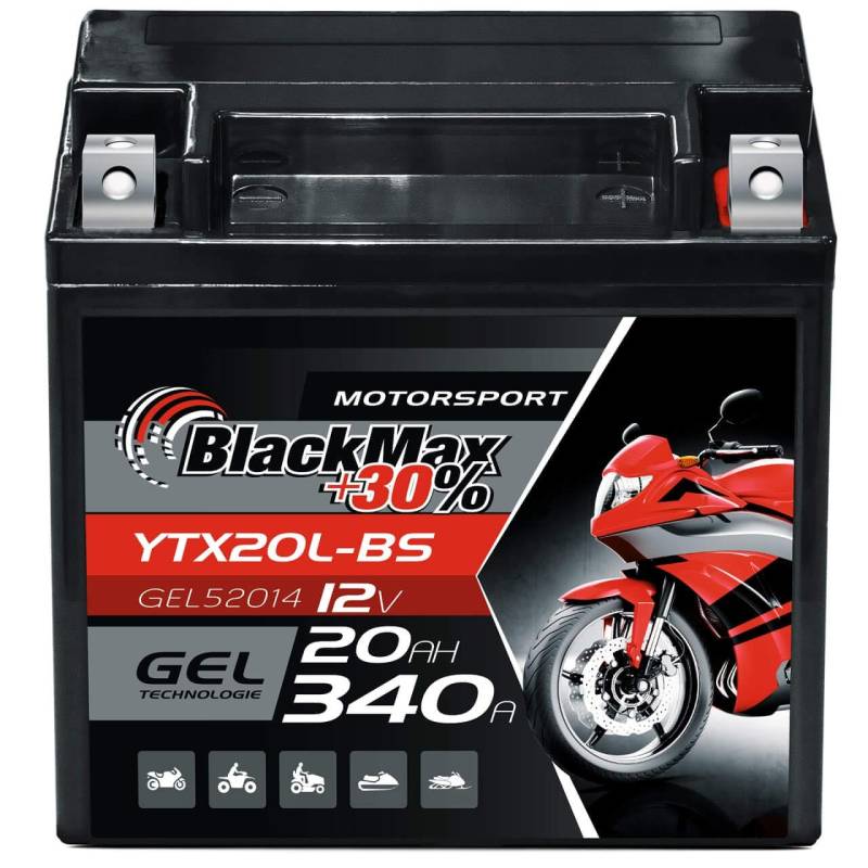 BlackMax YTX20L-BS Motorradbatterie GEL 12V 20Ah GTX20L-BS CTX20L-BS Outlander von BlackMax