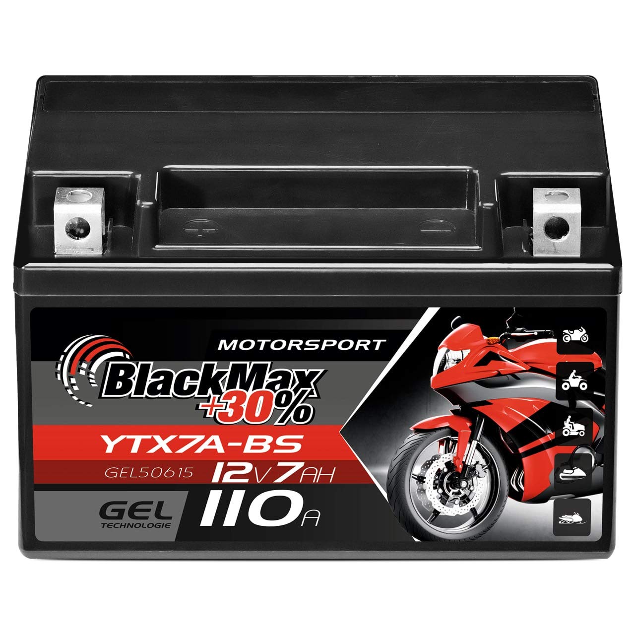BlackMax YTX7A-BS Motorradbatterie GEL 12V 7Ah CTX7A-BS JMTX7A-BS Batterie 50615 von BlackMax