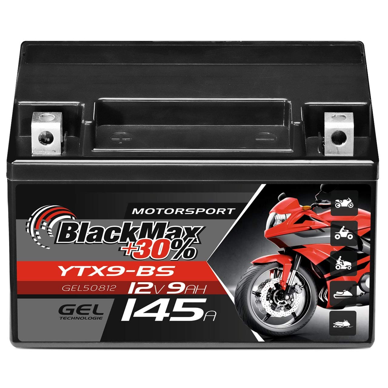 BlackMax YTX9-BS GEL Motorradbatterie 12V 9Ah CTX9-BS Batterie GTX9-BS ETX9-BS von BlackMax