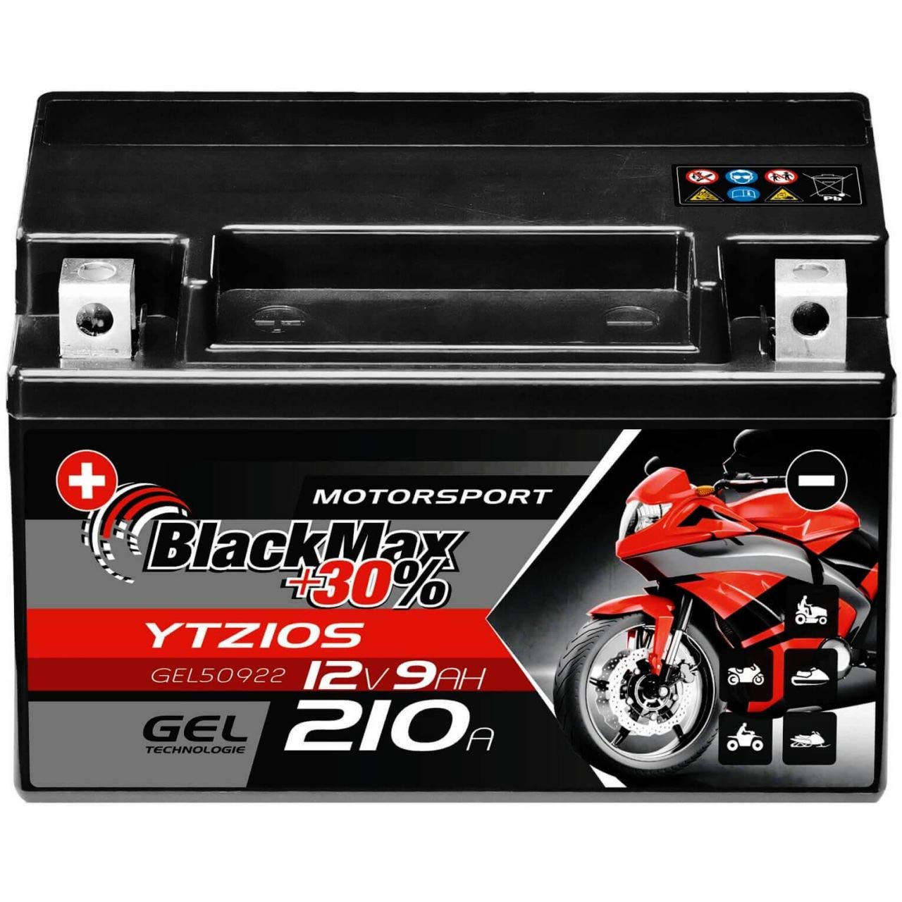 BlackMax YTZ10S Motorradbatterie GEL 12V 9Ah Akku GTZ10-S YTZ10-S-BS GEL12-10B-4 von BlackMax