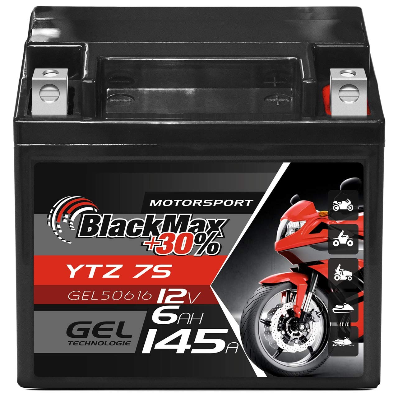BlackMax YTZ7S Motorradbatterie GEL 12V 6Ah TTZ7S-BS Batterie YTZ7-S GEL12-7Z-S von BlackMax
