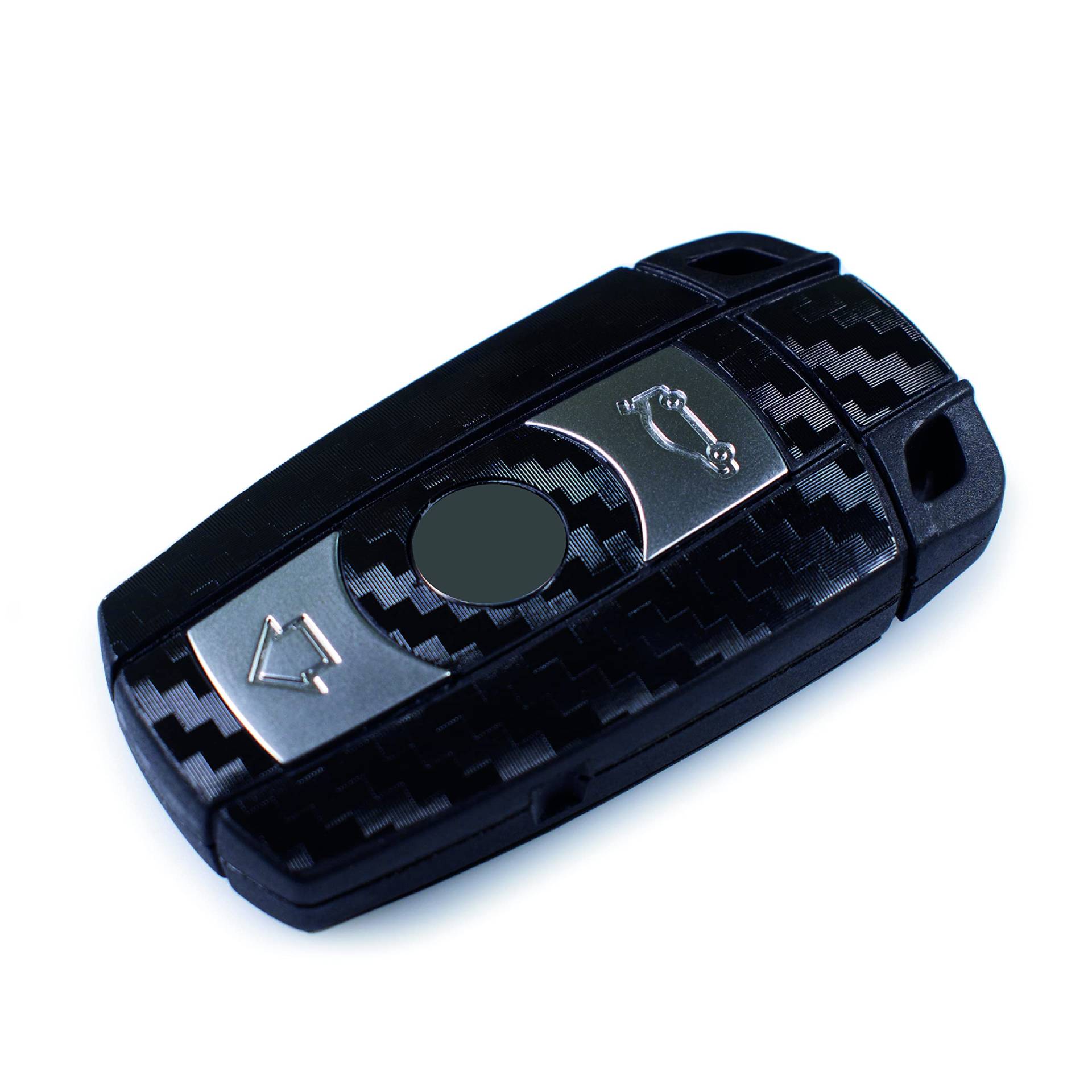 Blackshell® Schlüsselfolie 2x in 5D carbon schwarz für Ihren 3-Tasten Schlüssel inkl. Ersatzset – Schutzhülle, Schlüsselhülle von Blackshell