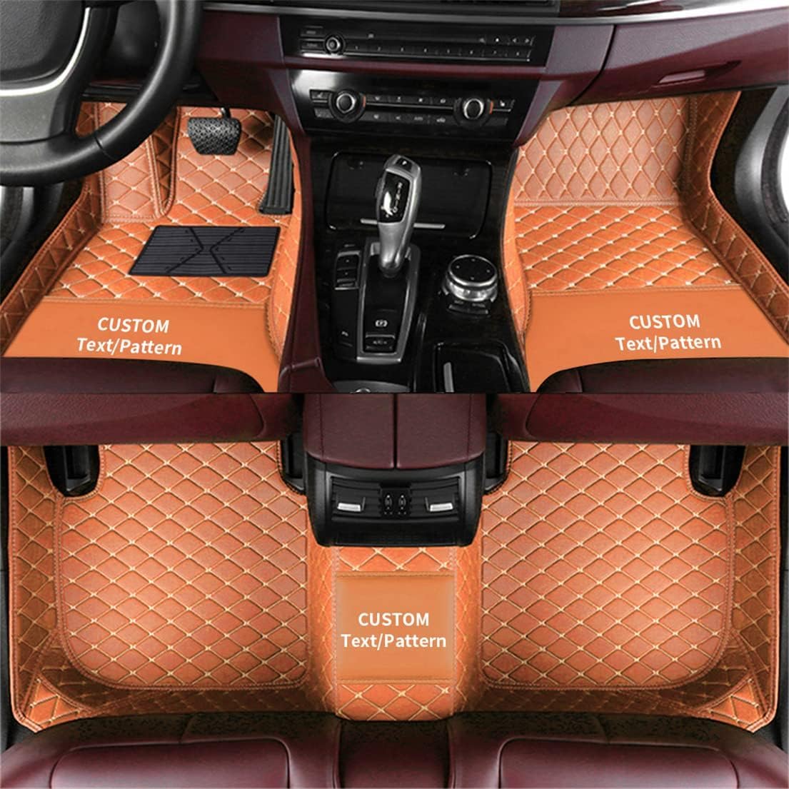 Anpassen Fußmatten für BMW 1/2/3/4/5 Series X1 X2 X3 X4 X5 X6 PU-Leder Auto Fussmatten Set Allwetter wasserdichte rutschfeste Teppich（Orange） von Blackwheel