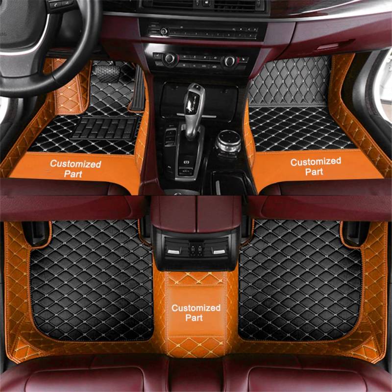Anpassen Fußmatten für BMW 1/2/3/4/5 Series X1 X2 X3 X4 X5 X6 PU-Leder Auto Fussmatten Set Allwetter wasserdichte rutschfeste Teppich（Orange und Schwarz） von Blackwheel