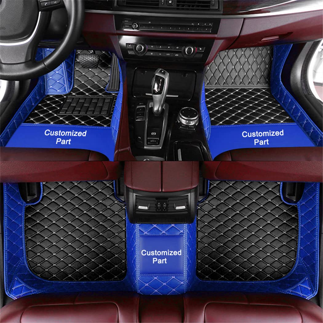 Anpassen Fußmatten für Ford Edge Fiesta Focus Fusion Kuga Ranger Mondeo Transit Ecosport Mustang PU-Leder Auto Fussmatten Set Allwetter wasserdichte rutschfeste Teppich（Blau und Schwarz） von Blackwheel