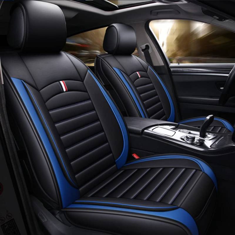 Blackwheel Autositzbezug Für BMW 1er 2er 3er 4er 5er 6er 7er Komplettset 5 Sitze Allwettereinsatz Auto Ledersitzbezug Vorder- und Rücksitzschutz Standard Version - Schwarz blau von Blackwheel