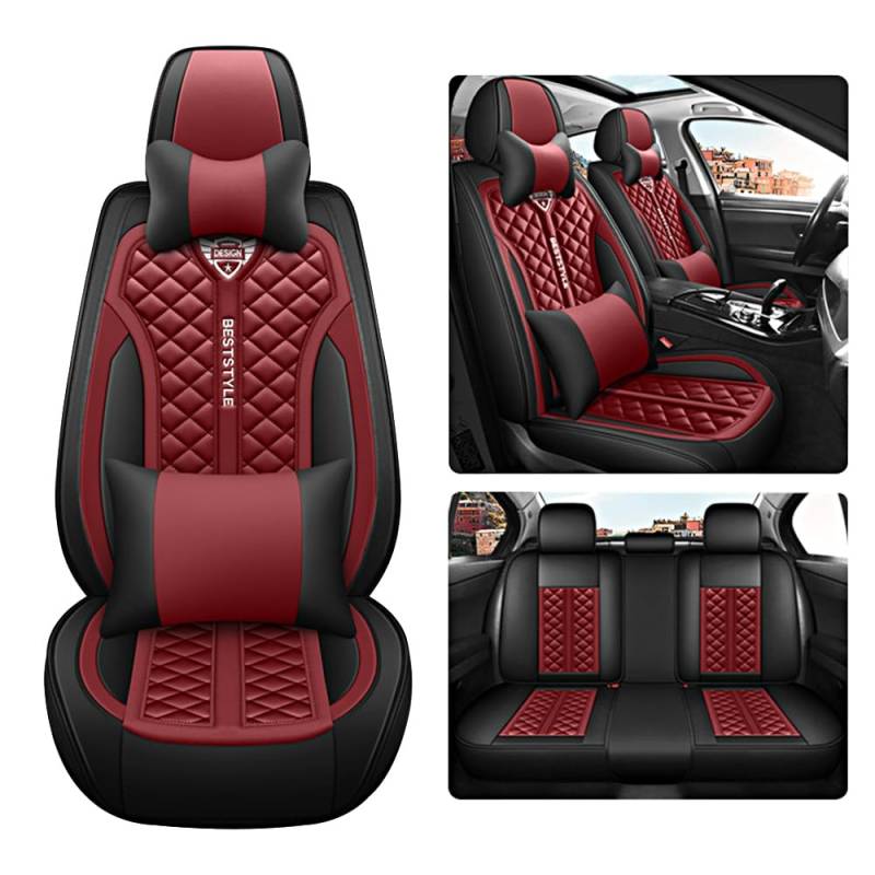 Blackwheel Autositzbezug Für 64 Komplettset 5 Sitze Allwettereinsatz Auto Ledersitzbezug Martha Red von Blackwheel