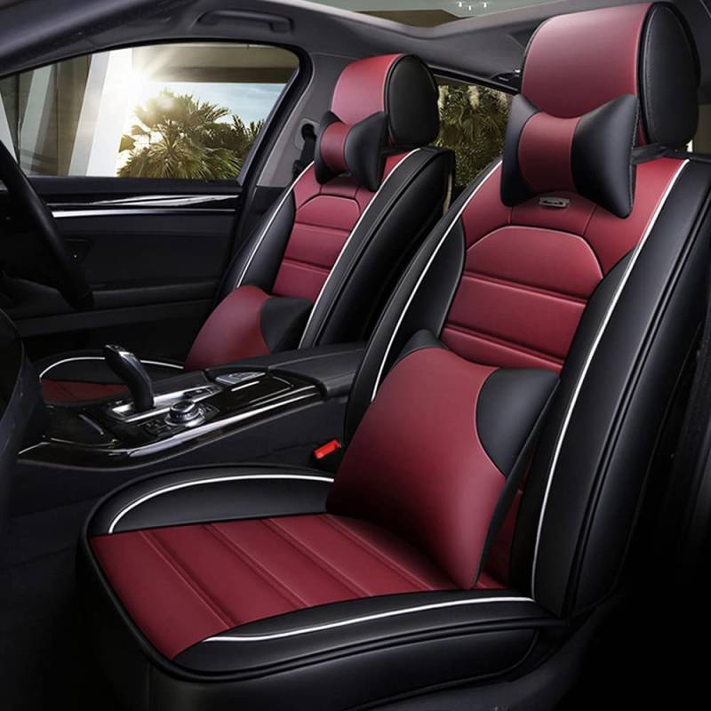 Blackwheel Autositzbezug Für Qashqai J10 J11 2006-2018 Komplettset 5-Sitze Allwettereinsatz Auto PU Ledersitzbezug (Luxus - Schwarz Rot) von Blackwheel