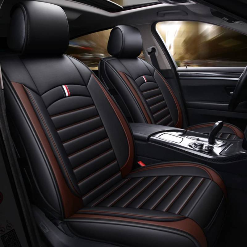 Blackwheel Autositzbezug Für VW Für Volkswagen T-Cross Komplettset 5 Sitze Allwettereinsatz Auto Ledersitzbezug Vorder- und Rücksitzschutz Standard Version - Schwarz Kaffeefarbe von Blackwheel