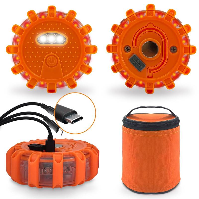 3 Stück Warnleuchte Auto,Road Flare Signal,wiederaufladbare magnetische LED-Warnleuchte,3-In-1-Ladekabel, Warnblinkleuchte mit 9 Blinkmodi, LED Warnlicht für Auto Boot Schiff von BlauHaus